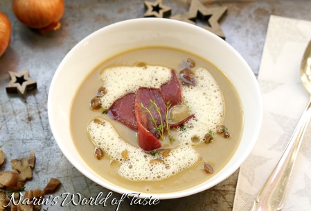 Chestnut Soup with Smoked Wild Duck Breast and Orange Foam