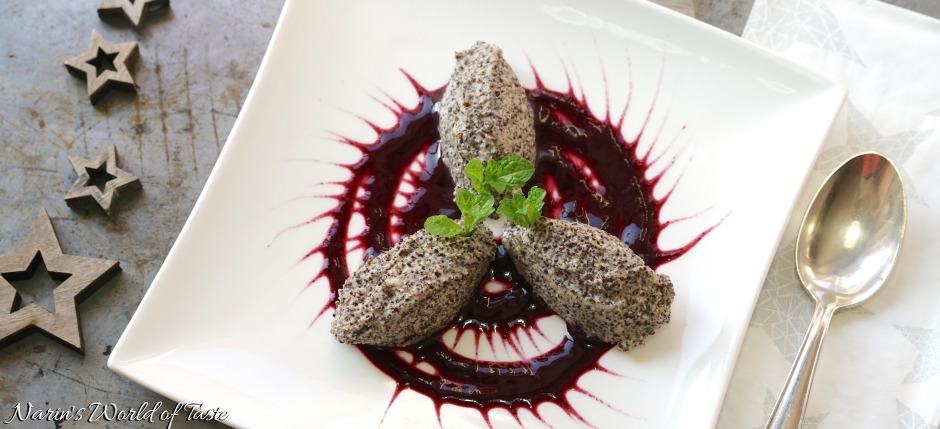 Poppy Seed Mousse on Wild Blueberry Coulis